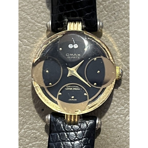 Vintage watch Omax quartz crystal lizard grain strap gold plated - Picture 1 of 12